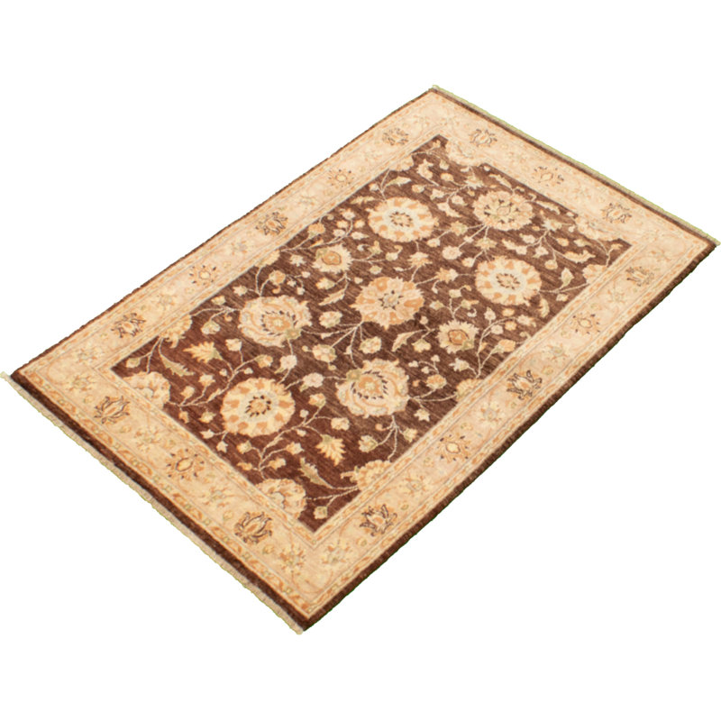 Tapis zone en laine chobi doré/brun 4 pi x 6 po main one-of-kind-noué la 2010 Allahna