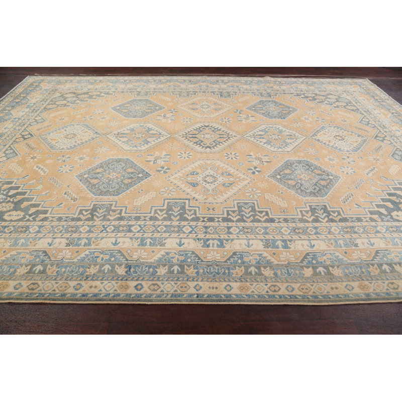 Tapis décoratif en laine noué à la main de conception unique 9 pi 2 po x 12 pi 9 po noué à la main New Age Khotan