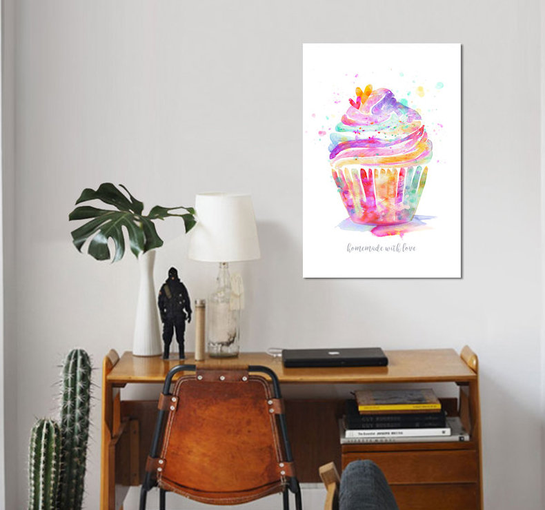 «Hommade With Love Cupcake», reproduction de peinture à l'aquarelle sur toile tendue, H 26 po x l 18 po x P 1,5 po