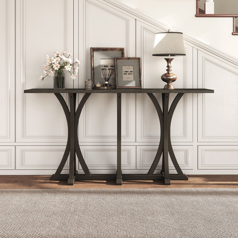 63'' Console Table With Solid Wood Base, American Traditional Rectangle Table For Entryways, Or Behind Sofas, Black