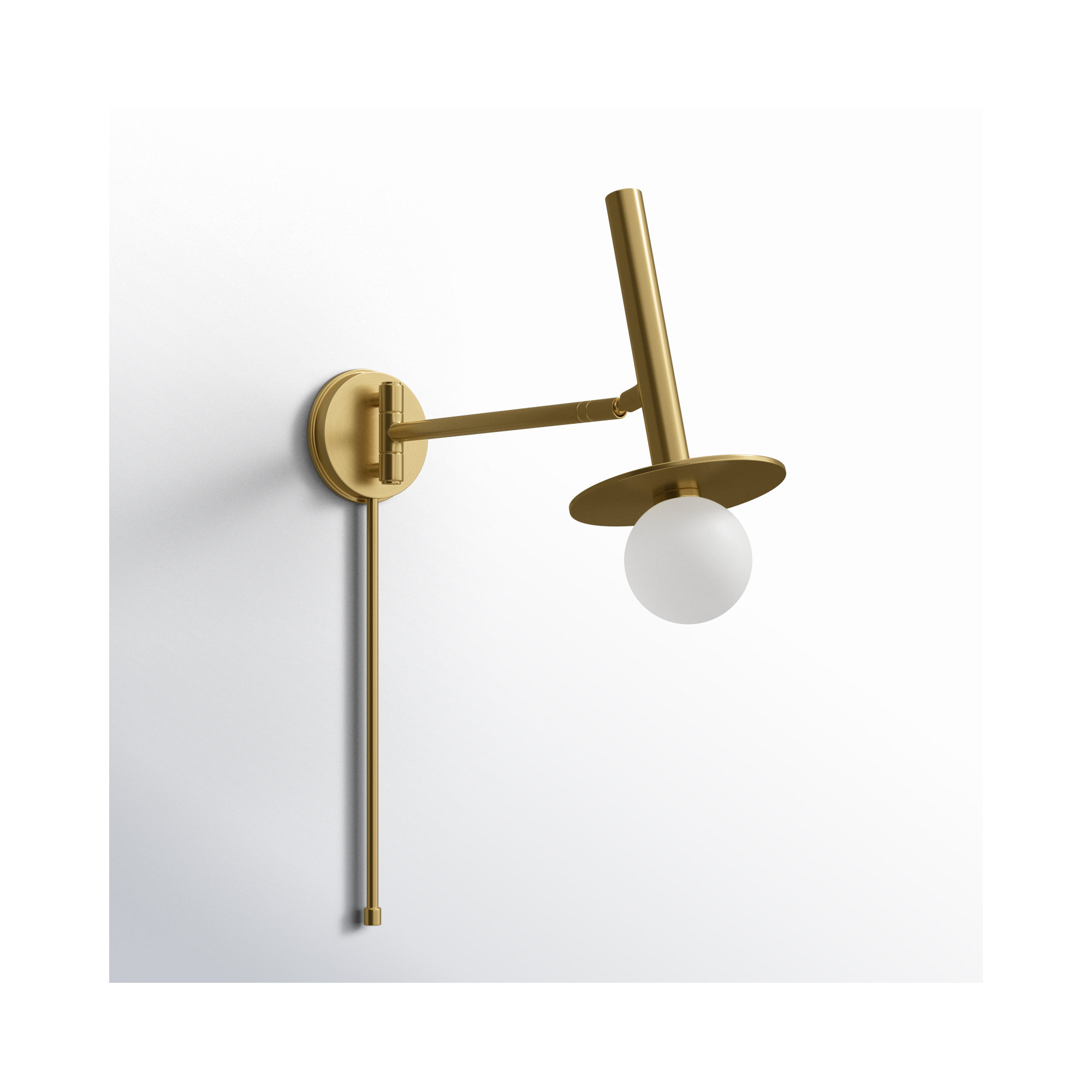 Allegra Single Light Glass Steel Dimmable Swing Arm Sconce, 23.63" H x 6" W x 18.75" D, Burnished Brass