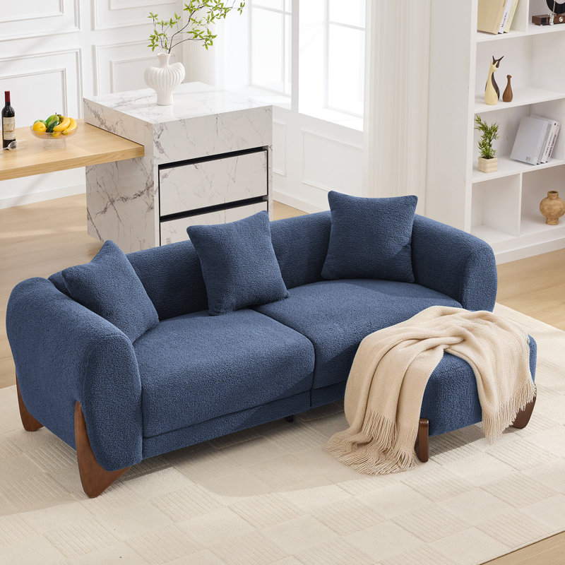  Canapé rembourré 87 po avec repose-pieds Sherpa, Blue Teddy
