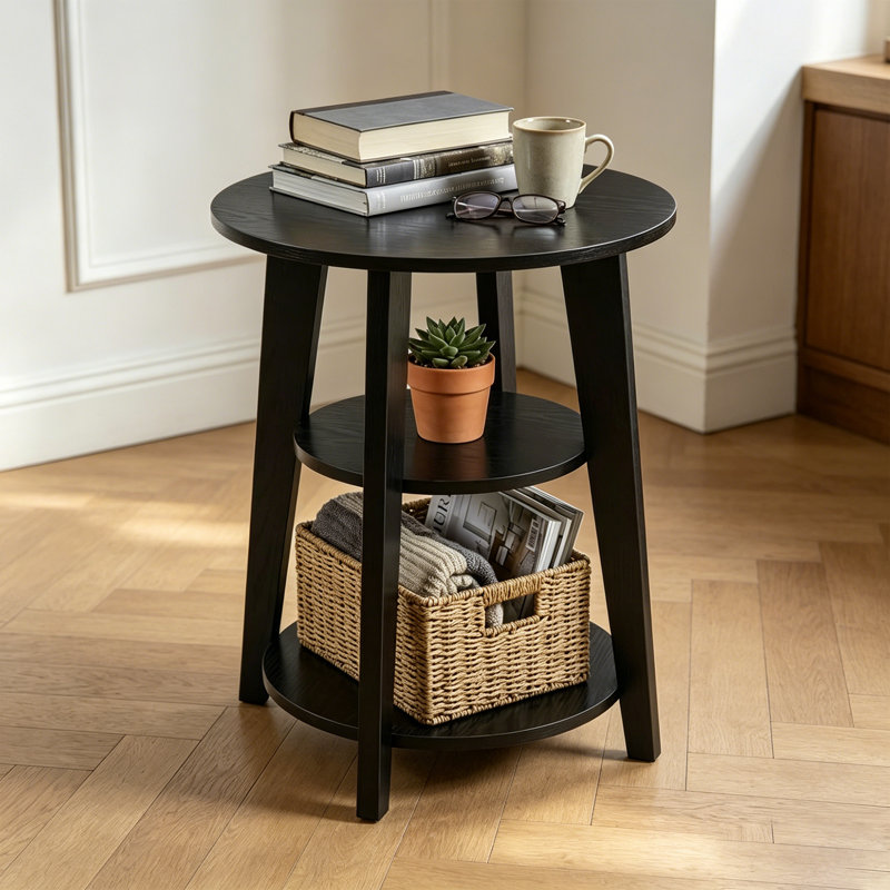 Table d'appoint ronde à 3 niveaux - Table de bout haute de 23,6 po avec tablettes de rangement - Table de chevet moderne imperméable pour petits espaces de salon 
