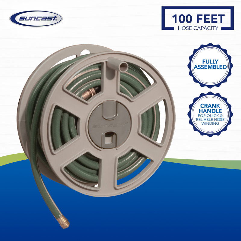 Taupe Resin Wall-Mounted Hose Reel with 100 ft Capacity