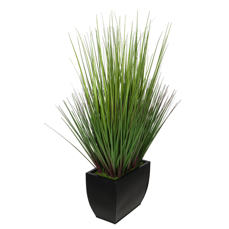 28-inch Green Faux Grass in Black Rectangular Planter