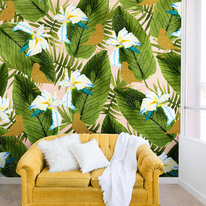 Murale marta barragan camarasa rainforest oiseaux, L 96 po x l 96 po