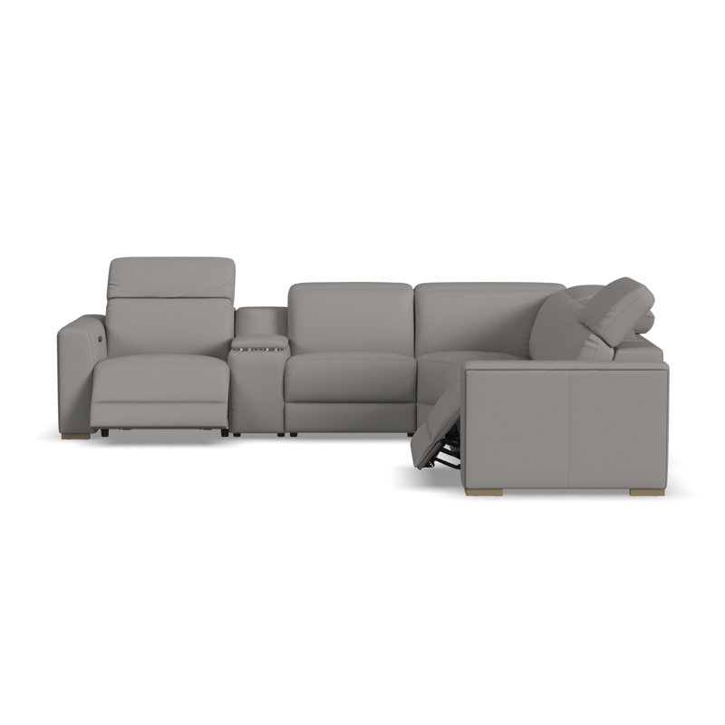 Celeste 5-Seat Power Reclining Sectional With Adjustable Headrests, Gray Leather