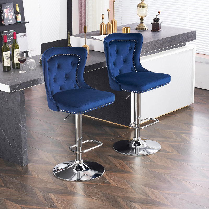 Tabouret de bar Fredez, Bleu très foncé, Chrome chrome