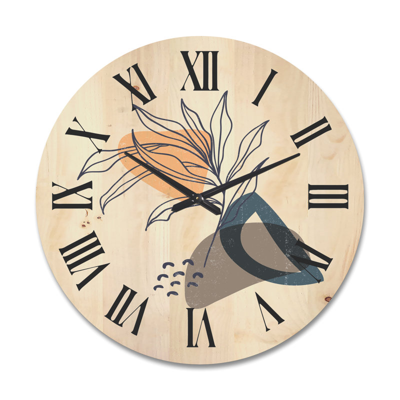 Horloge murale en bois Plant with Minimalist Shapes I, Grand