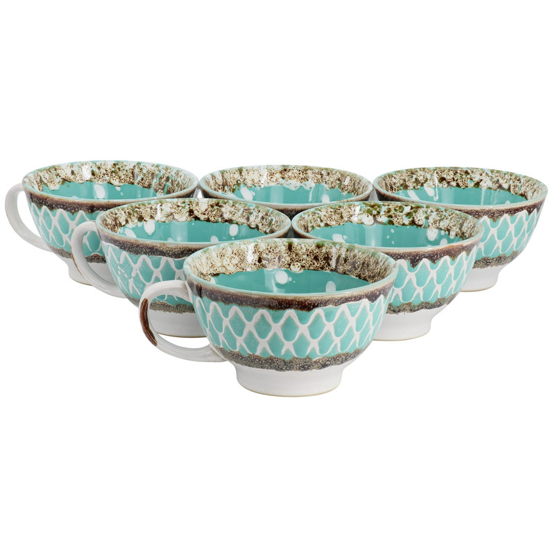 6 bols à soupe en grès 6 pièces avec poignée, micro-ondes et lave-vaisselle 27 oz