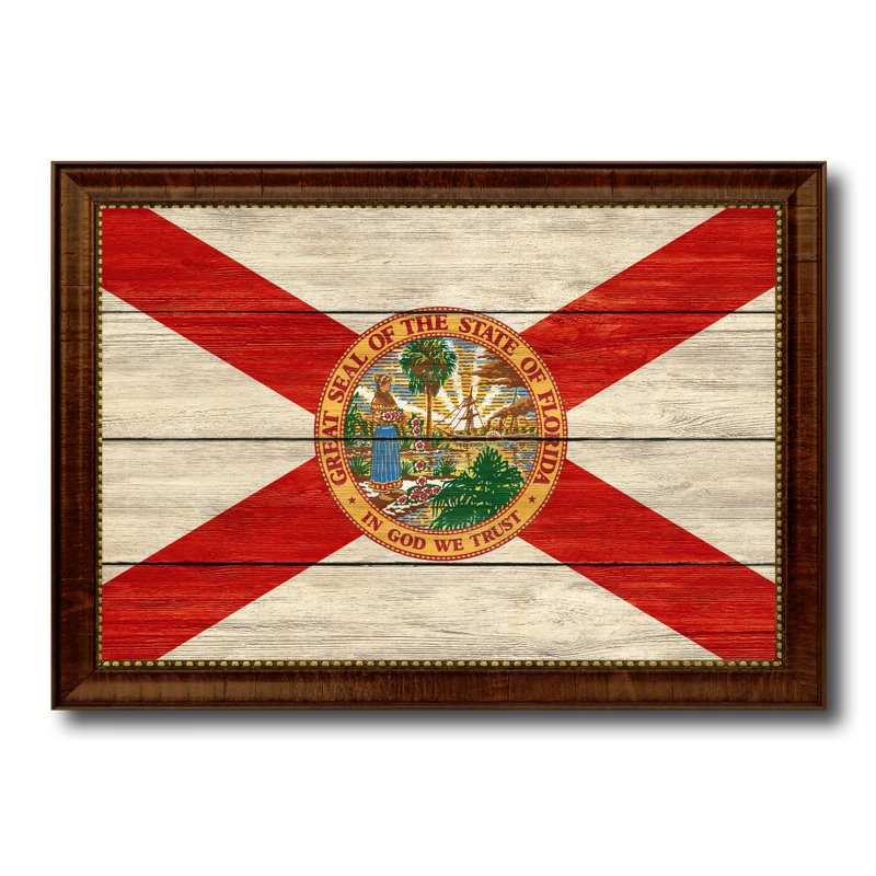 Impression de drapeau texturé avec cadre brun doré Florida State, 15 x 21
