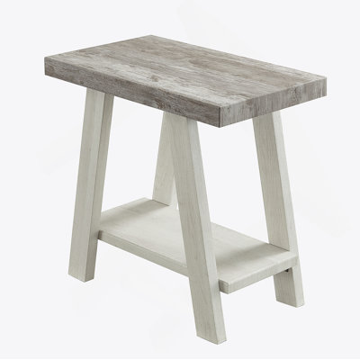 Contemporary Two-Tone Wood Shelf Side Table In Weathered Gray And Beige