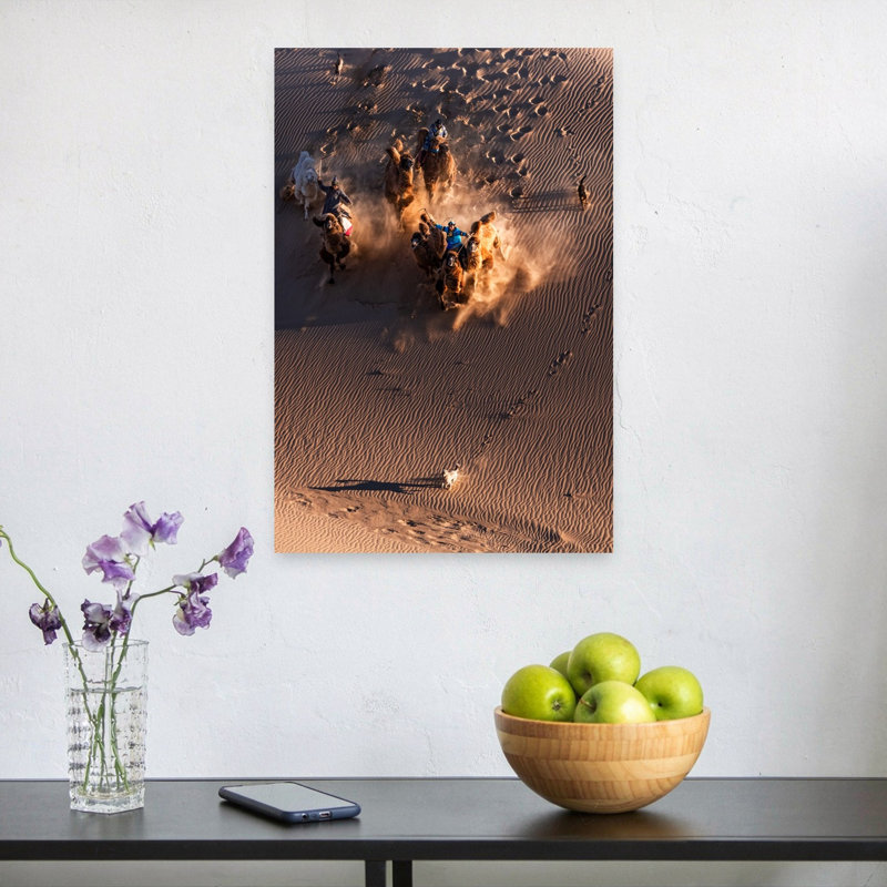 «Dusty Desert Adventure Abstract Contemporary Dog Landscape Nature», reproduction d'art murale, H 24 po x l 16 po