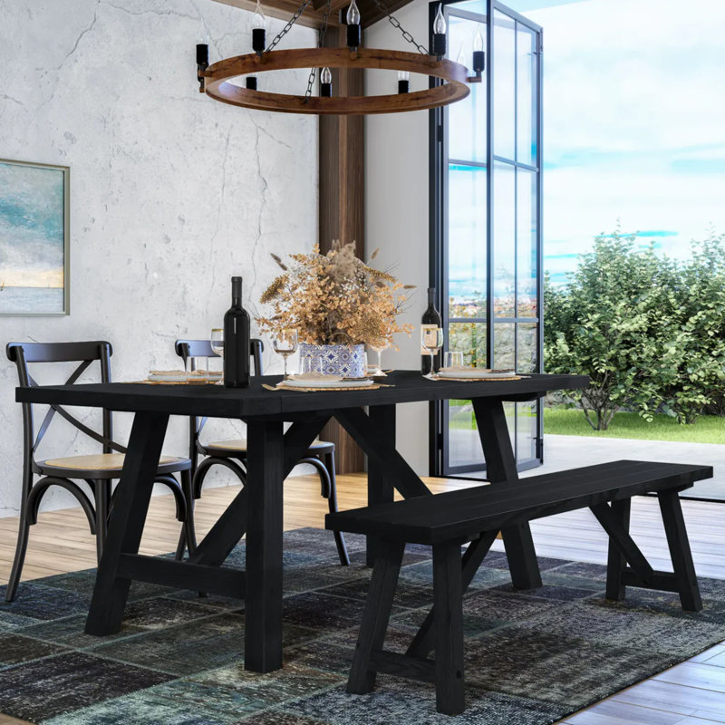 Cascais Dining Set With Farmhouse Base, Black