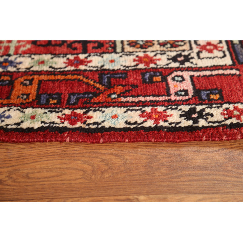 Tapis rouge en laine noué à la main de conception unique 4 pi 2 po x 6 pi 7 po années 1970 Starlett
