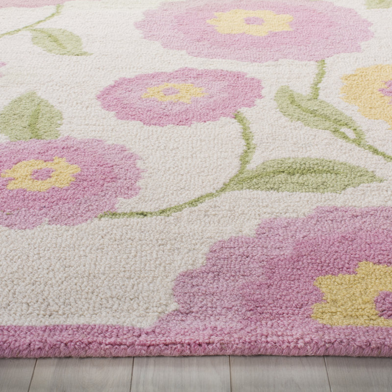 Tapis touffeté à la main rose / ivoire Claro, Carré 5 pi