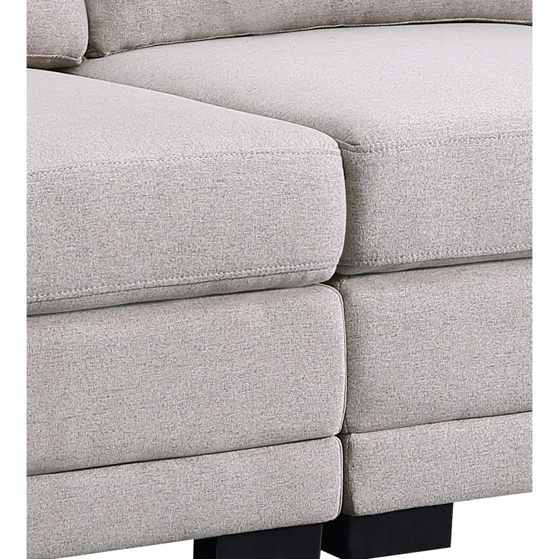 Canapé modulaire 121,5 po avec 2 repose-pieds en lin gris pour le salon, lin, repose-pieds