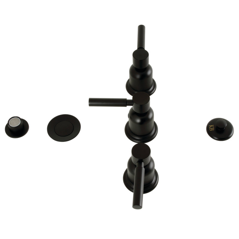 Kingston Brass Concord Three-Handle Vertical Spray Bidet Faucet with Brass Pop-Up, Matte Black