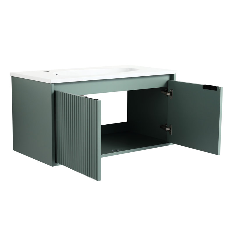 Meuble-lavabo flottant mural 36 po avec lavabo en résine en forme de goutte - armoire de rangement moderne à 2 portes spacieuse pour plus d'espace