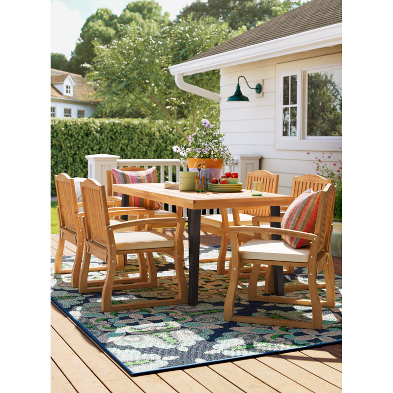 Anes 6 - Person Wood Patio Dining Set with Rectangular Table , Cushions Included