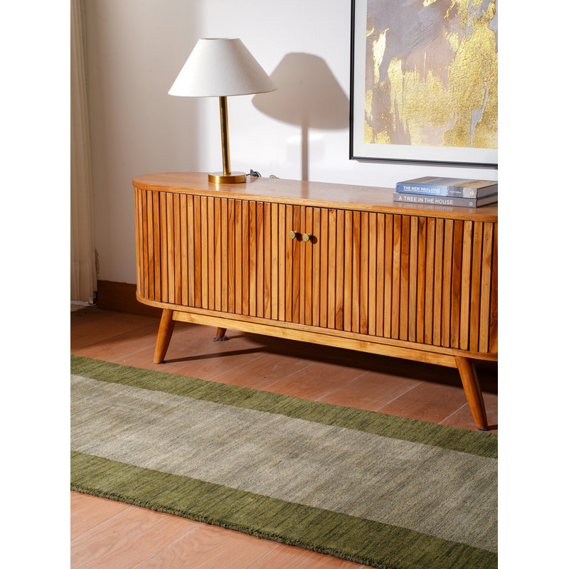 Kenshawn Hand Knotted Loom Wool Eco-Friendly Area Rugs - Runner, Green Color, Contemporary Modern Design, High Pile Thick Handmade Anti Skid Area Rugs for Living Room, Bed Room