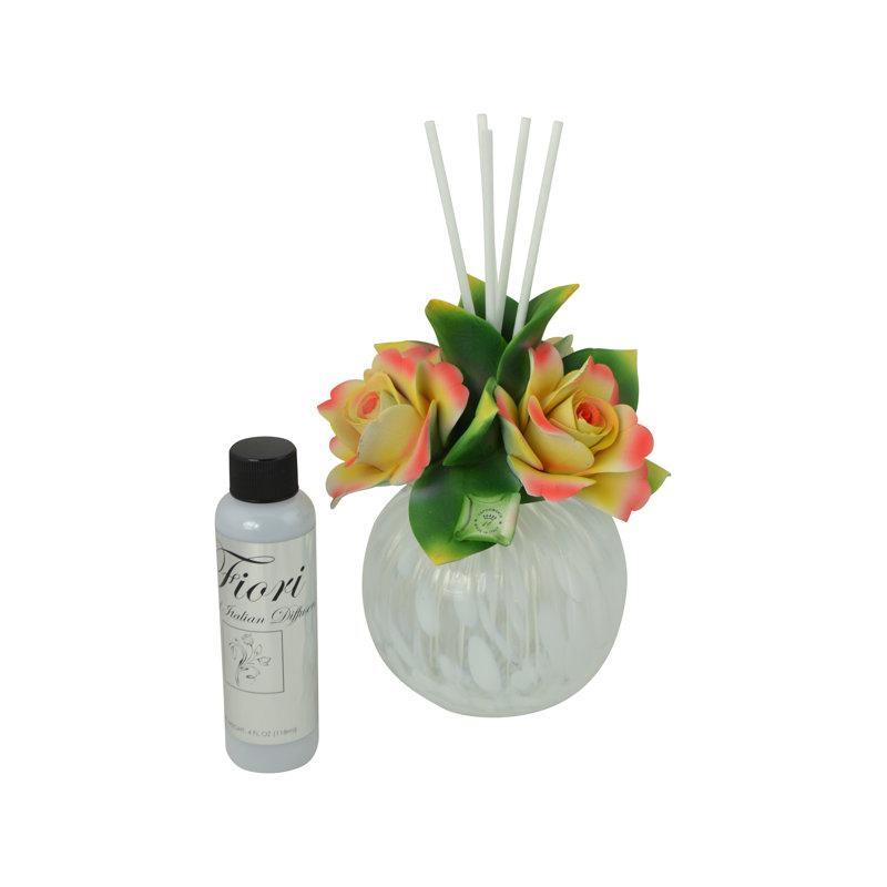 Diffuseur d'huile de porcelaine 8 "avec roses Capodimonte, Orange / rose