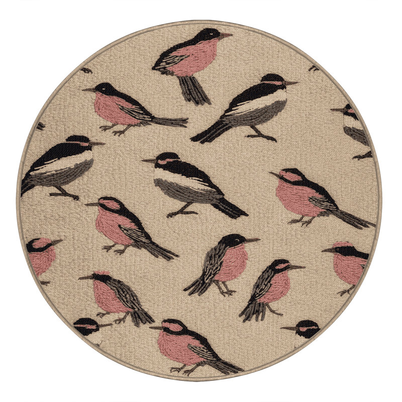 Washable Long tailed Tit Birds Area Rug, Round 5'