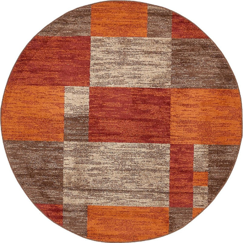 Tapis brun à motif géométrique Harvest, Rond 8 pi