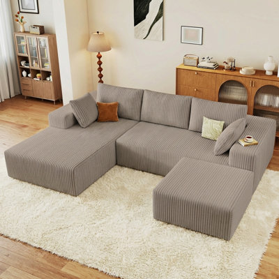 Canapé modulaire en forme de U de 96 po avec méridienne, canapé modulaire Comfort sans os Cloud, canapé moderne en velours côtelé profond, canapé convertible 4 places pour le salon