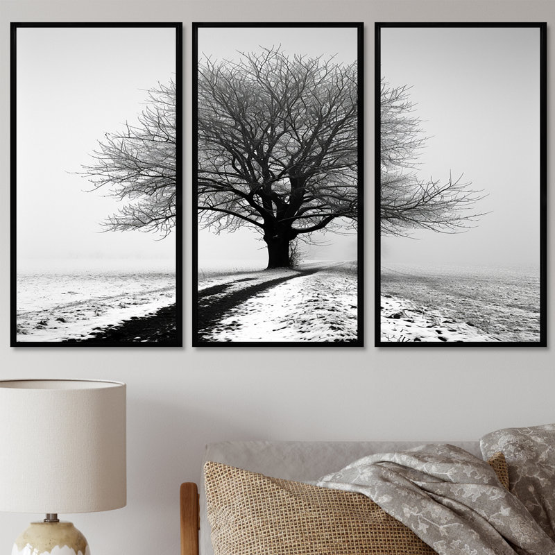 Vierge - arbre, impression d'art mural monochrome, H 28 po x l 36 po x P 1 po, Cadre flottant noir