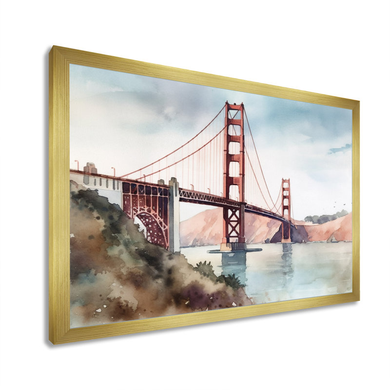 Vue de San Francisco II - reproduction, Cadre doré simple, H 34 po x l 44 po x P 1,5 po