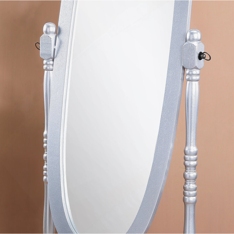 Miroir de plancher traditionnel en bois de style reine Anna, finition argent