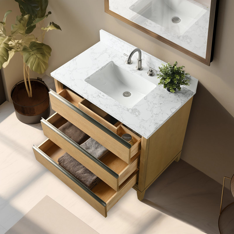 Meuble-lavabo simple 30 po avec comptoir, Chêne naturel, 36"