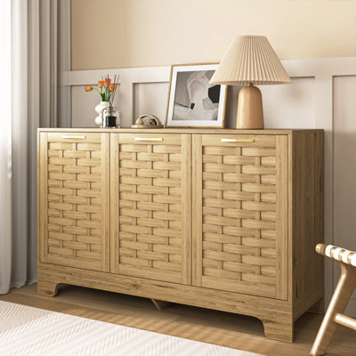 Storage Cabinet With 3 Doors, Wood Sideboard Buffet Storage With Adjustable Shelf, Anti-Tip Kit Accent Cabinet For Living Room, Hallway, Entryway, Dining Room, Bedroom