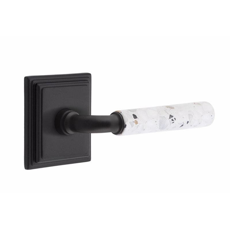 Ensemble de leviers de passage Emtek Select, rosette Wilshire, tige R-Bar, poignée en terrazzo clair, droite, Gauche