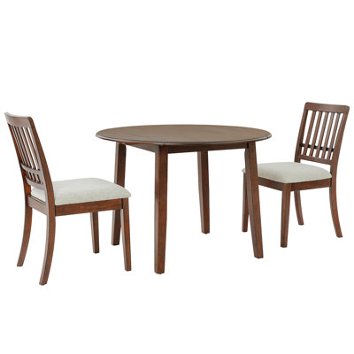 3-Piece Round Dining Table Set, 1 Wood Dining Table With 2 Upholstered Chairs For Small Apartments And Dining Areas