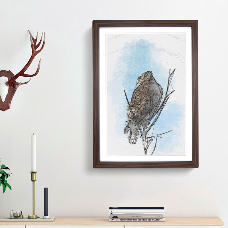 Hawk Perched in a Tree in Abstract - Picture Frame Graphic Art Print, Walnut Framed, 87cm H x 62cm W x 2cm D