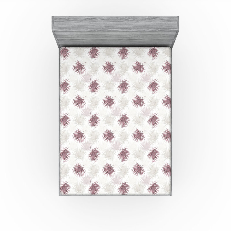 Drap-housse Ambesonne, Drap-housse de taille double, Aubergine, blanc, gris pâle / floral