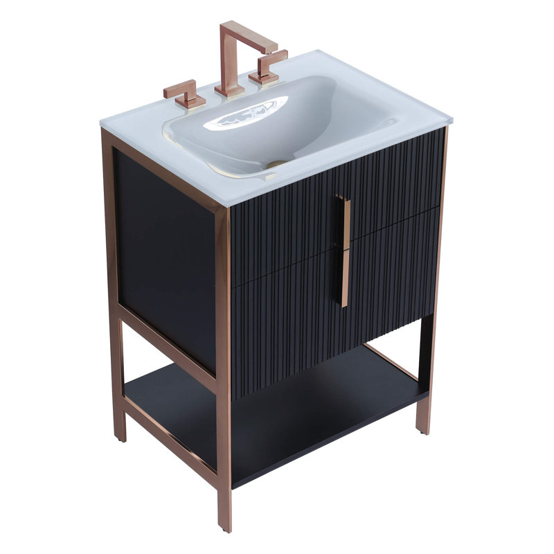Mirutil Single Bathroom Vanity with Top, Black Matte, Rose Gold
