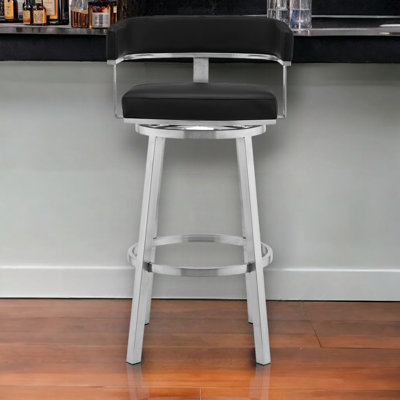 Chaise de bar pivotante à dossier bas 30 po en simili cuir et fer noir