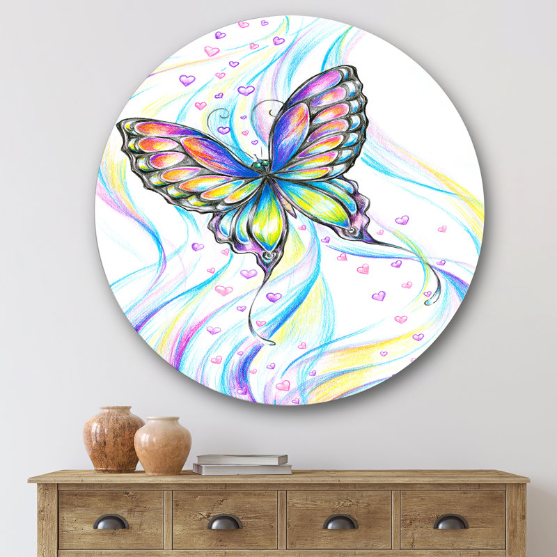 Iridiscent Butterfly - Traditional Metal Circle, art mural, H 29 po x l 29 po x P 1 po