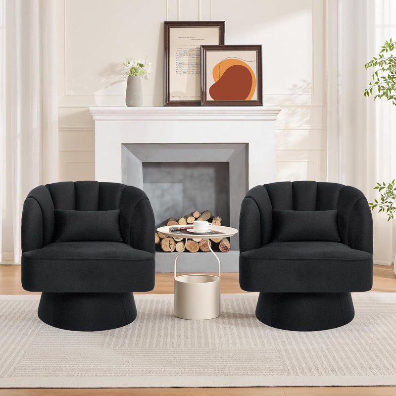 Upholstered Swivel Armchair, Black Velvet