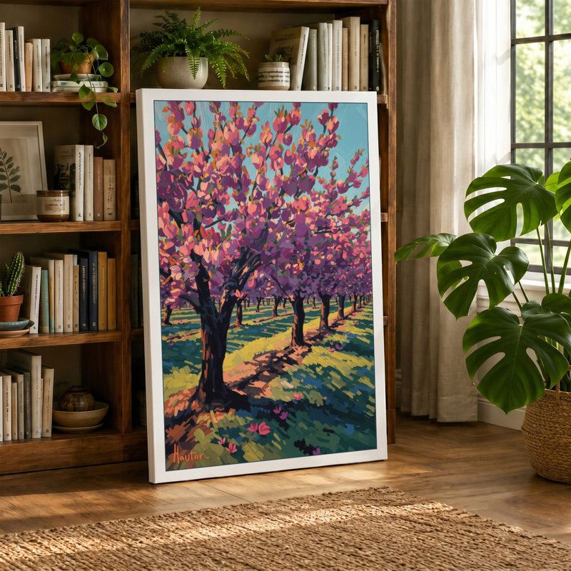 Flowering Tree Grove Botanical - Wrapped Canvas, 18x12 - 45.7 x 30.5 cm, Sage Border