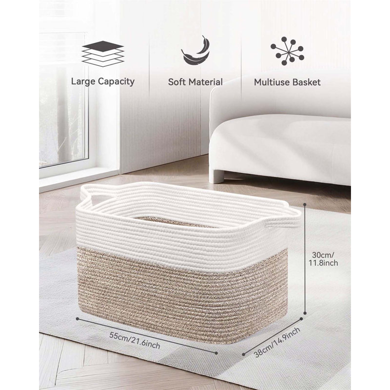 Bhargava Fabric Laundry Hamper with Handles, White/Brown