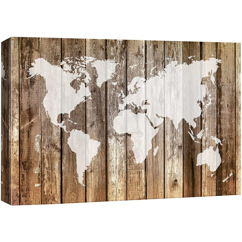 «World Map on Wood Panels Places Country», reproduction sur toile tendue, H 24 po x l 36 po x P 1,5 po