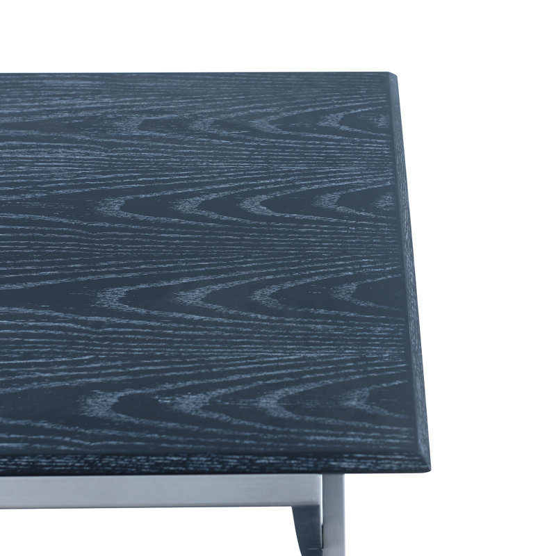 Table de bout avec rangement Mccoll, Plateau bleu / base en acier inoxydable brossé