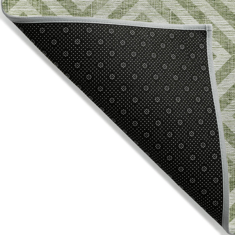 3' X 5' Green And Beige Geometric Washable Indoor Outdoor Area Rug