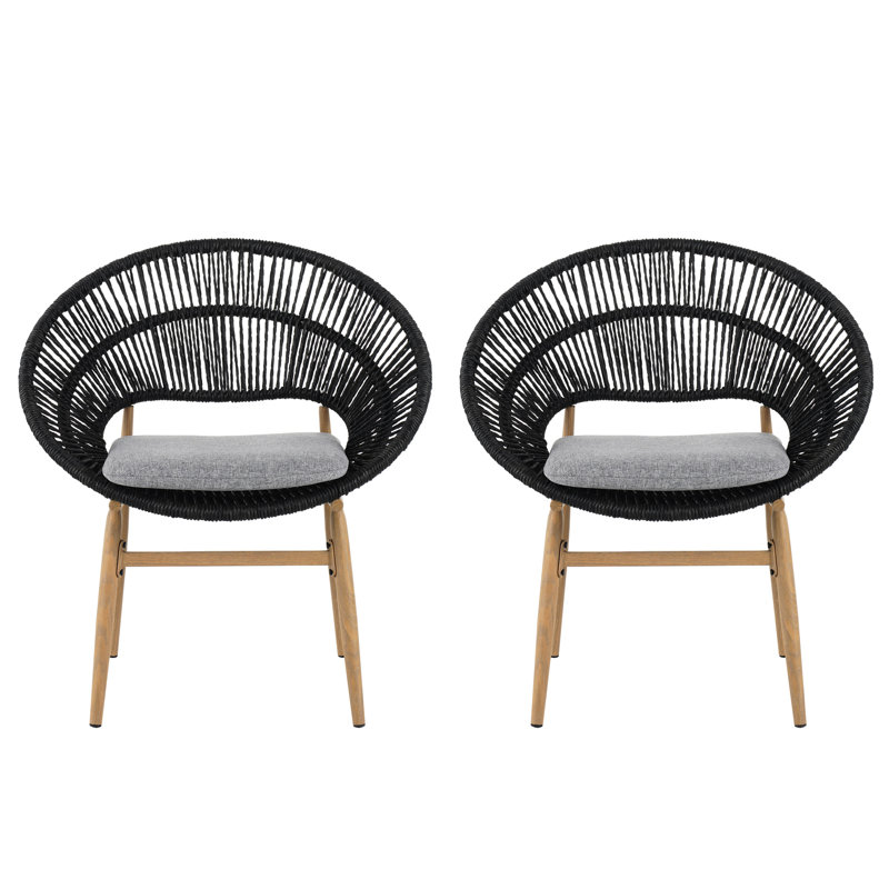 Outdoor Dining Chair Of 2, Dark Gray Design, Legs, Frame, Quick-Drying Cushion For Rooftop Barbecues Look, Water Modern Venues