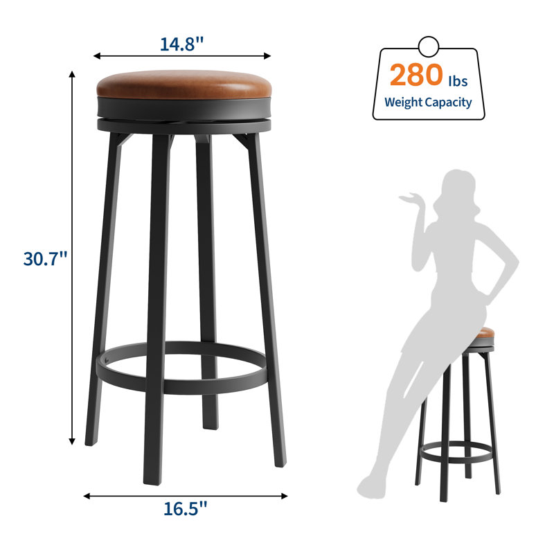 Modern Swivel Bar Stools Set of 2 – 30.7" Counter Height, Backless PU Leather Seat, Metal Frame with Footrest, Mid-Century Bar Chairs for Kitchen, Home, Apartment – Brown, 2PCs