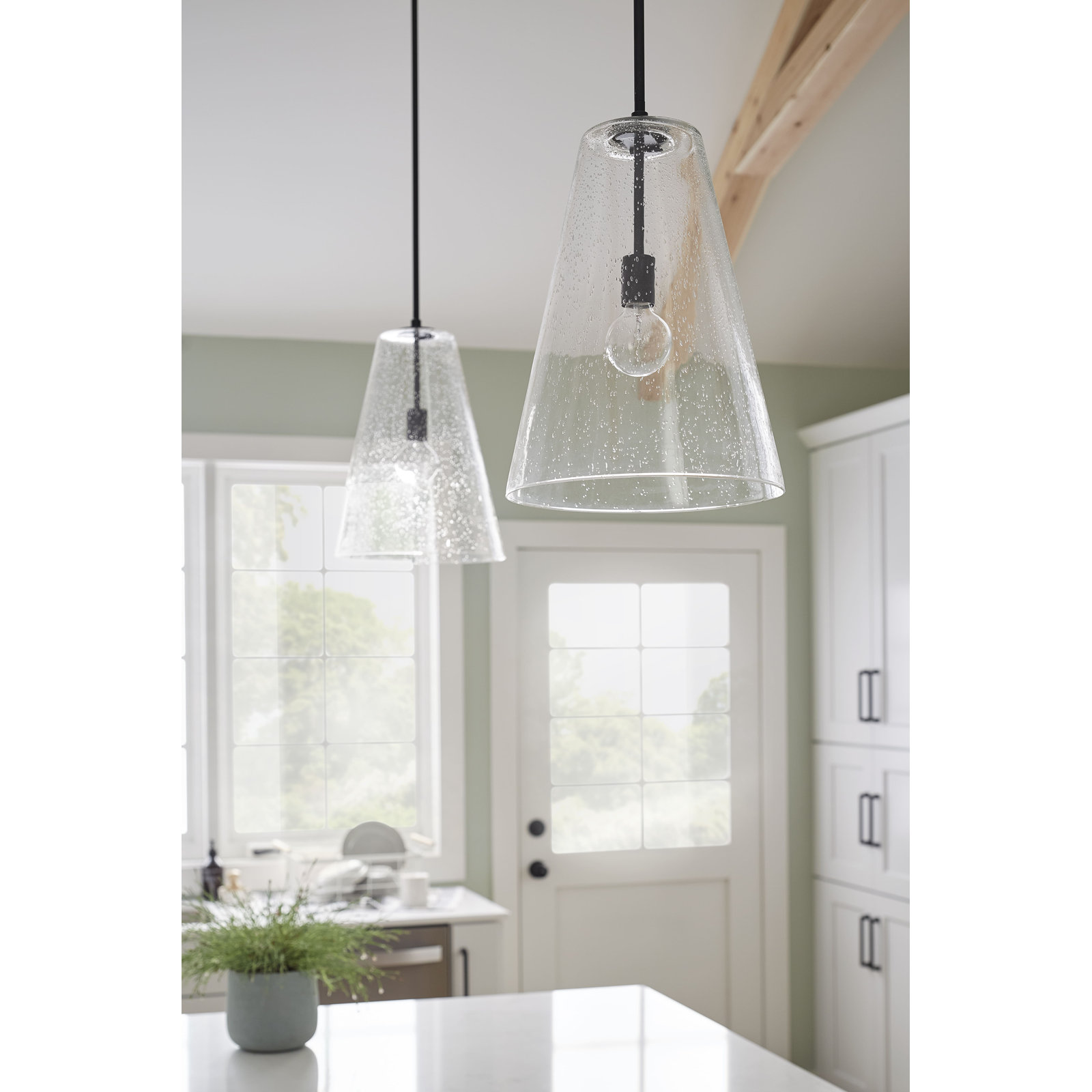 Evanne Single Light Glass Dimmable Pendant, Satin Black